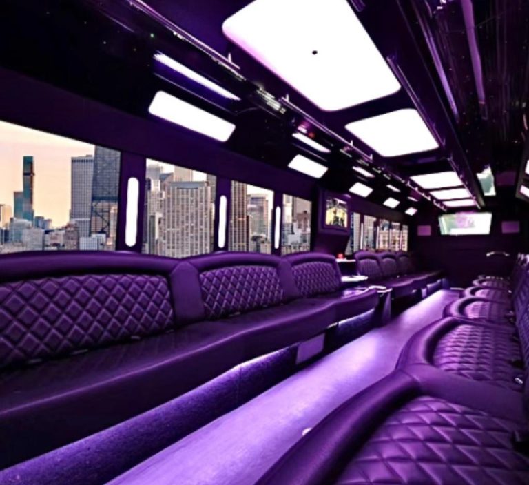 Purple interior of a limo.