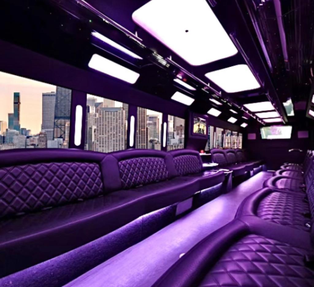 Purple interior of a limo.