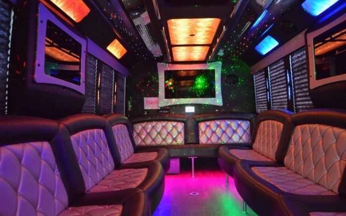 Party bus lounge with LED ceiling – Arvada limo service